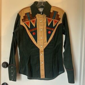SALAMINDER Kansas City Aztec western corduroy Pearl Snap Shirt 11/12